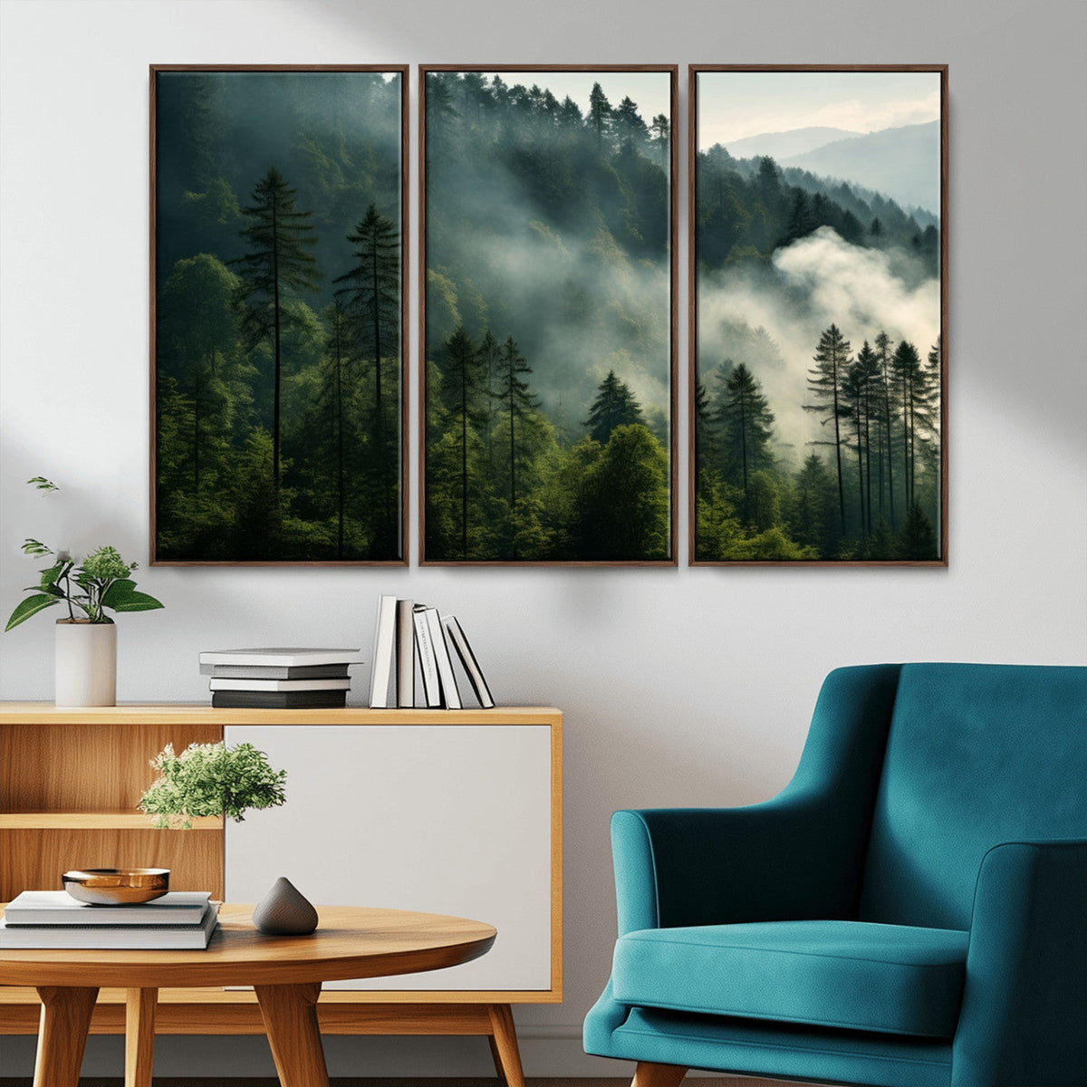 Misty Forest Wall Art Premium Canvas Print a Foggy and
