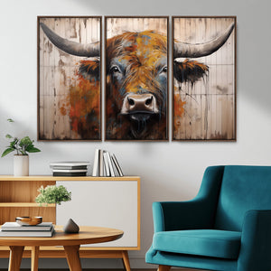 Abstract Bull Highland Cow Canvas Wall Art Print – Vibrant