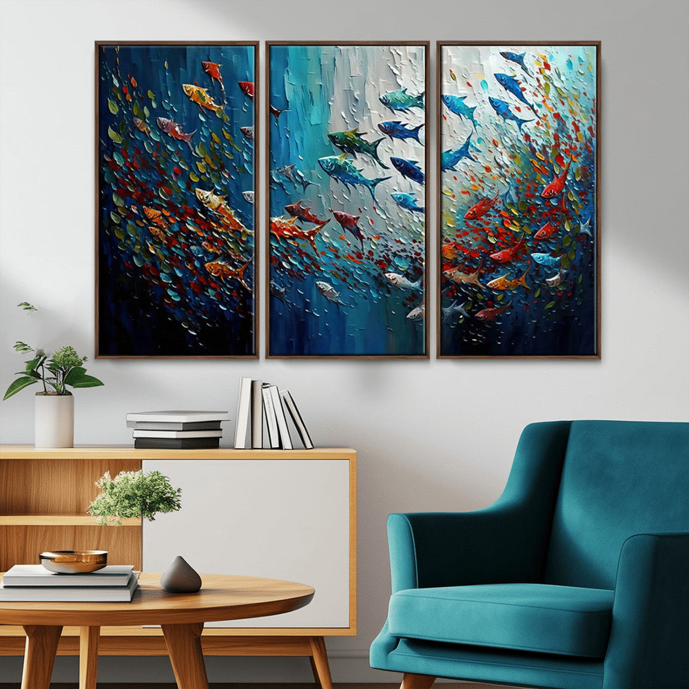 Modern Abstract Fish Shoal Wall Art Canvas Print, Colorful