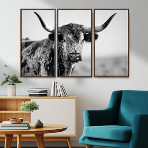 Texas Highland Cow Longhorn Canvas Print - Rustic Farmhouse