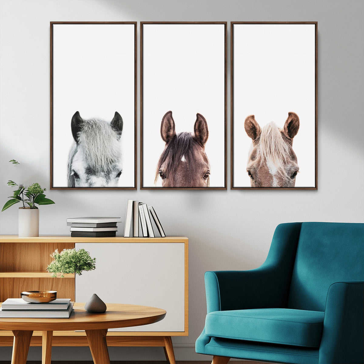 Horse Wall Art - Minimalist Horse Triptych Wall Art – Modern