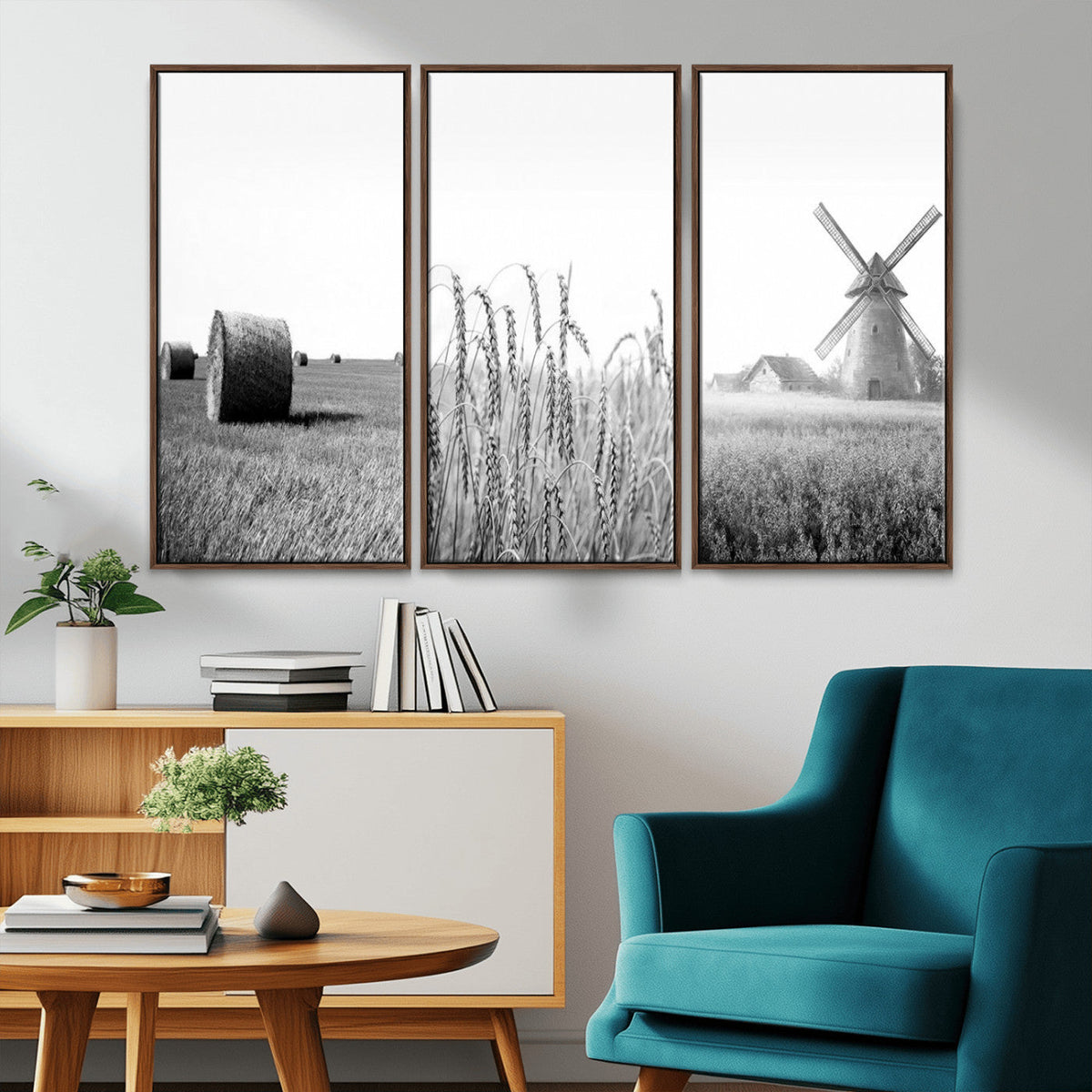 Vintage Farmhouse Black and White Triptych Wall Art – Giclee