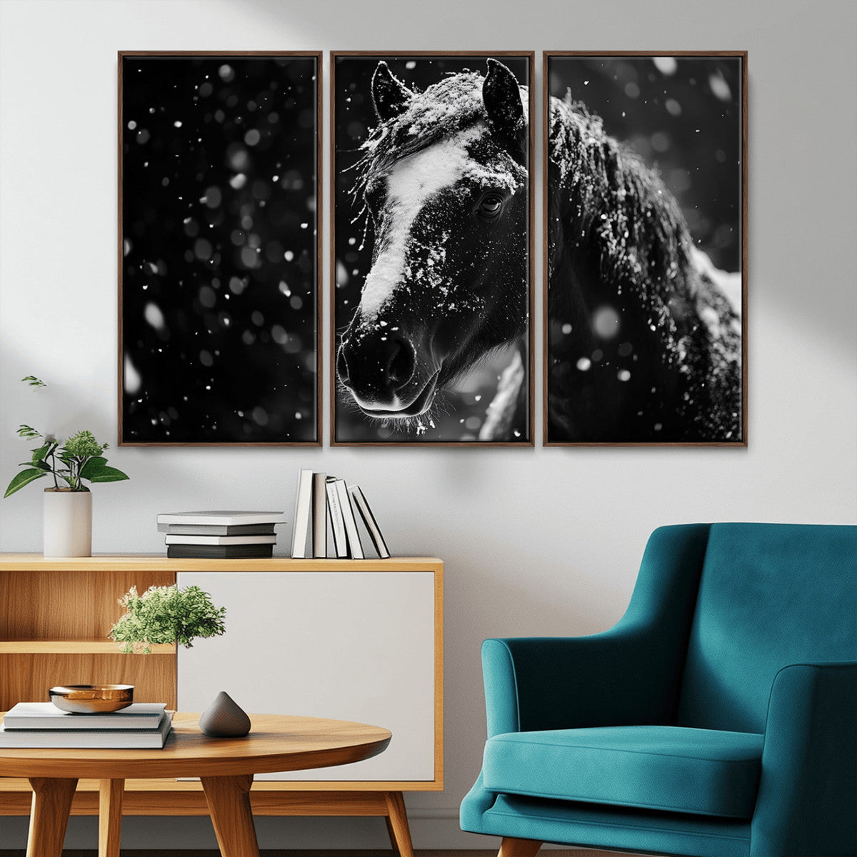 Winter Horse Wall Art | Black and White Horse Print | Ready