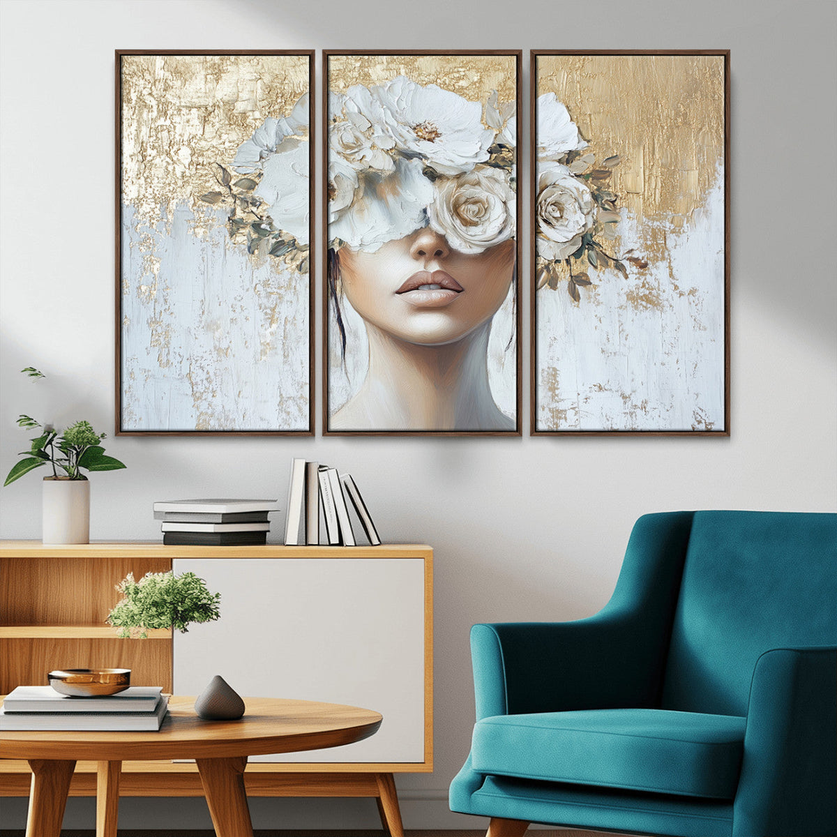 Golden Petal Wall Art - Canvas Print Flower Head Woman