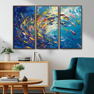Colorful Swirling Fish School Wall Art Canvas Print |