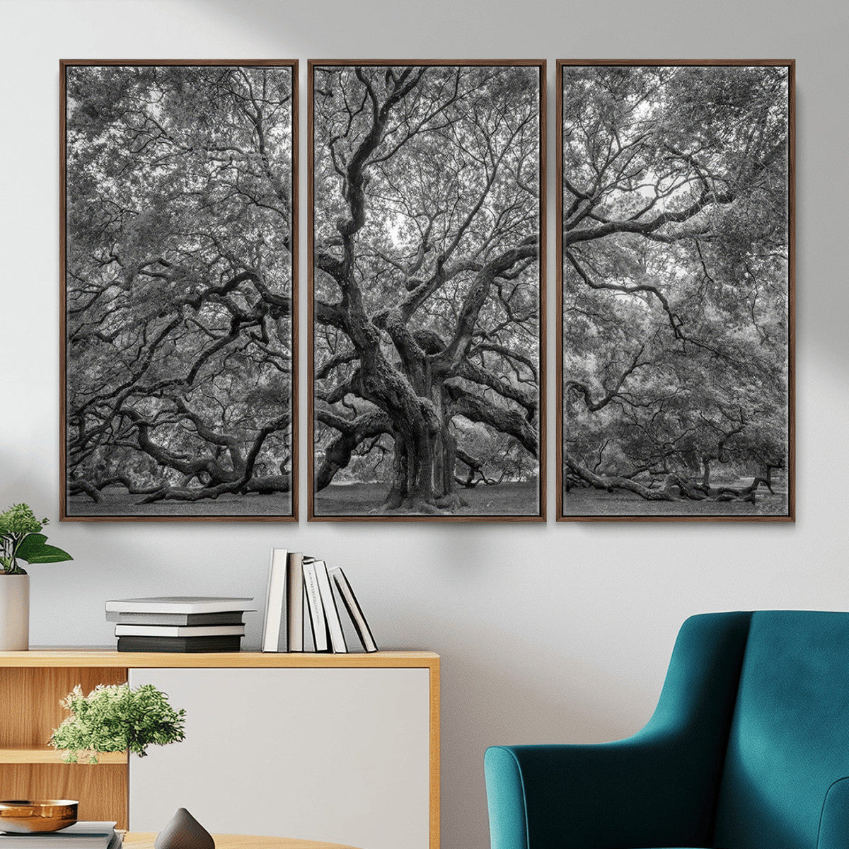 Majestic Angel Oak Tree Black and White Canvas Print – Multi