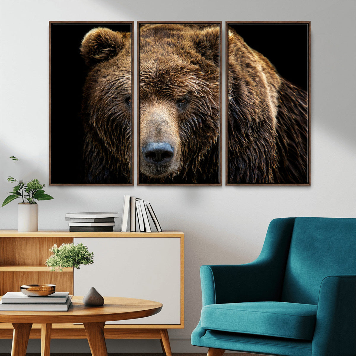 Grizzly Brown Bear Canvas Wall Art, Wildlife Animal Canvas
