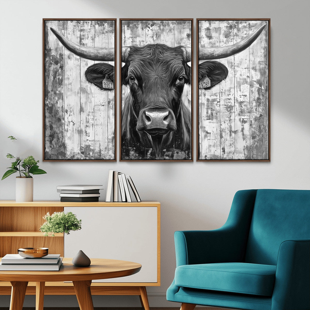 Abstract Longhorn Bull Wall Art Canvas Print - Rustic Texas