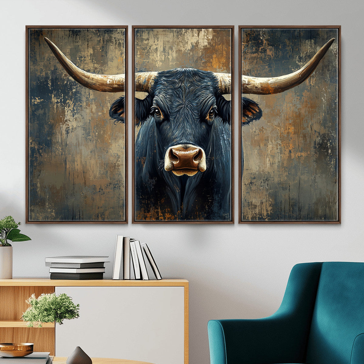 Texas Western Wall Art Canvas Print - Abstract Cow Longhorn
