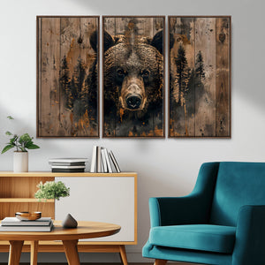 Rustic Grizzly 399 Wall Art | Triptych Canvas Print | Rustic