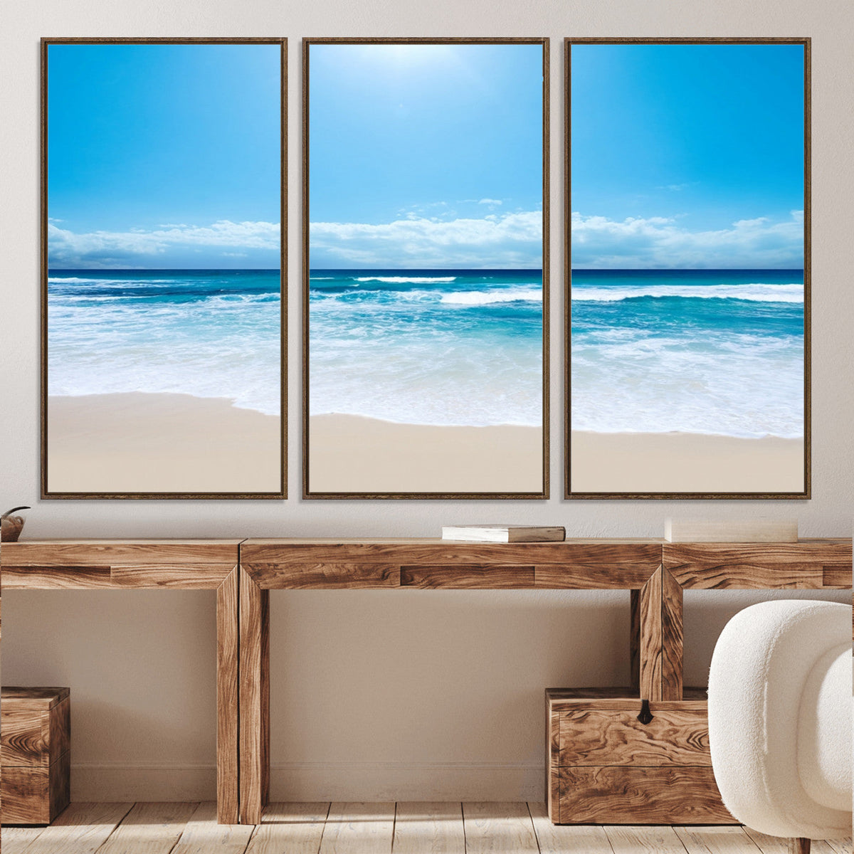 Wall Art Canvas Print Shiny Blue Sea and Beach