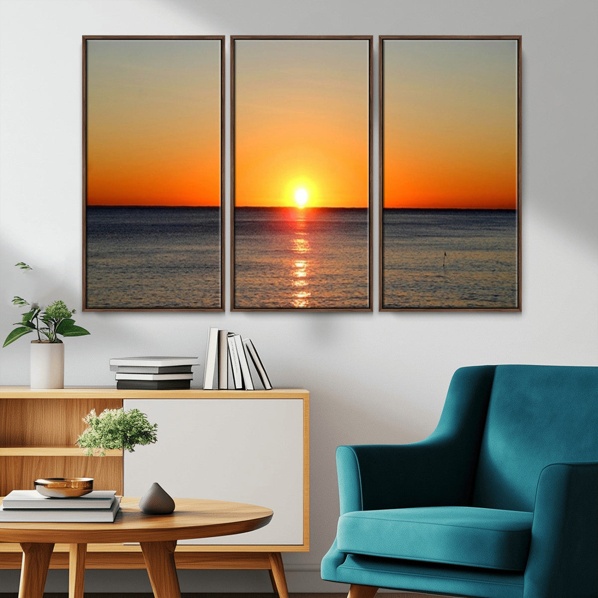 Golden Horizon Sunset Over Ocean Wall Art Canvas Print –
