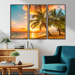 Tropical Sunset Beach Canvas Wall Art Print – Vibrant Palm