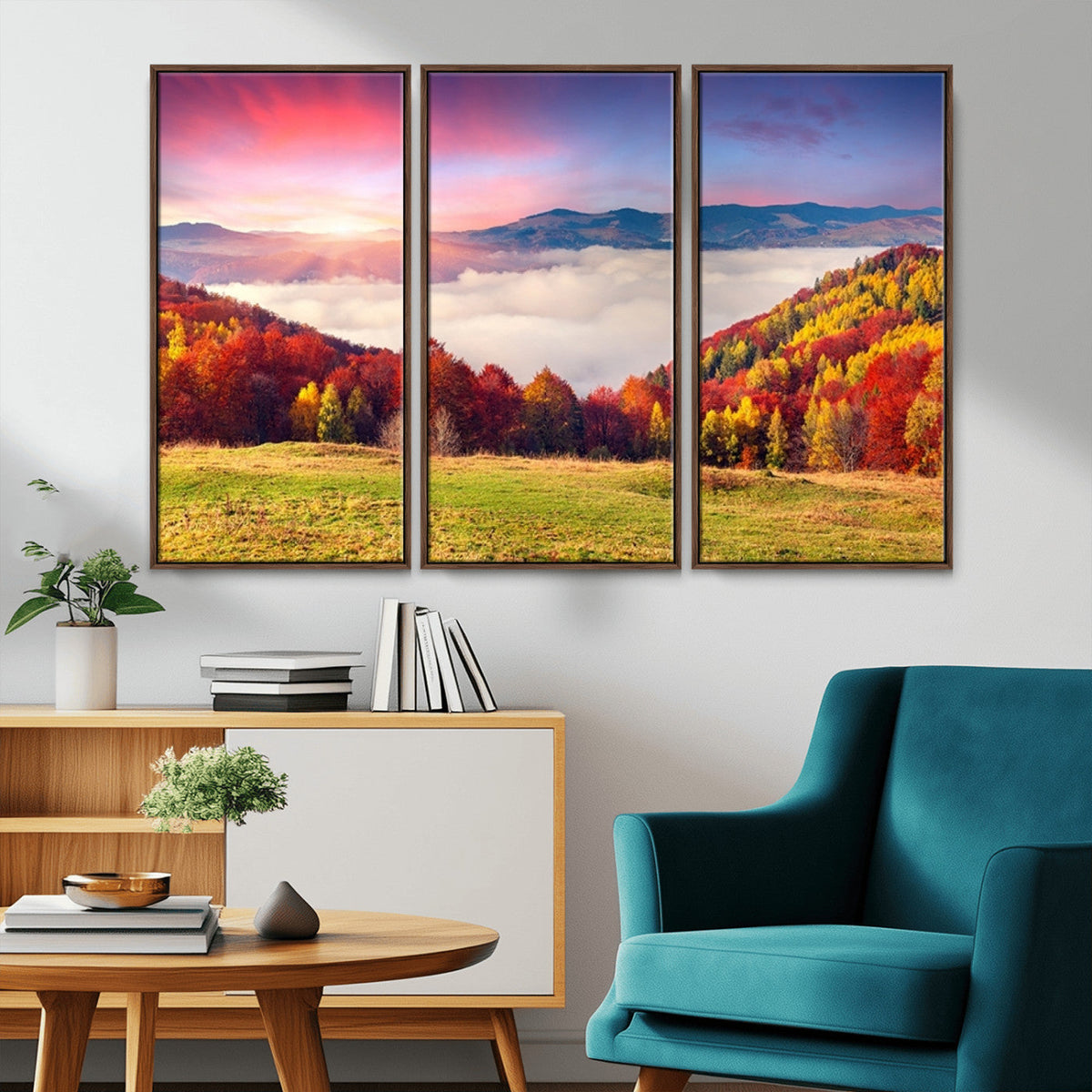 Autumn Mountain Foggy Landscape Wall Art Canvas Print |