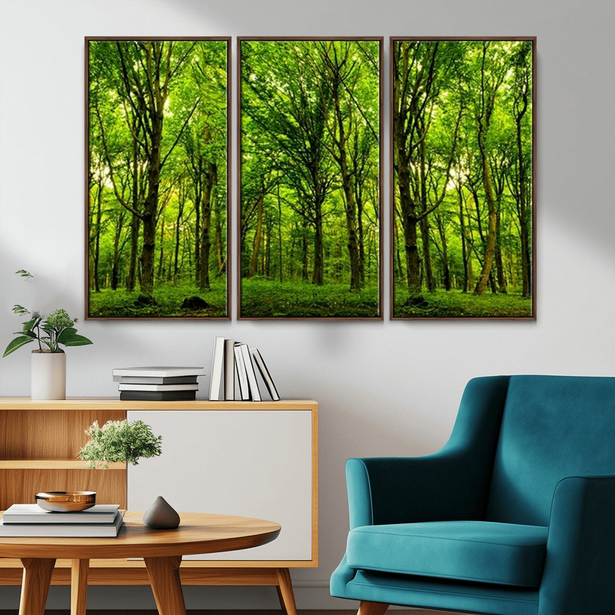 Lush Green Forest Canvas Print | 3-Panel Forest Wall Art |