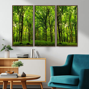Lush Green Forest Canvas Print | 3-Panel Forest Wall Art |
