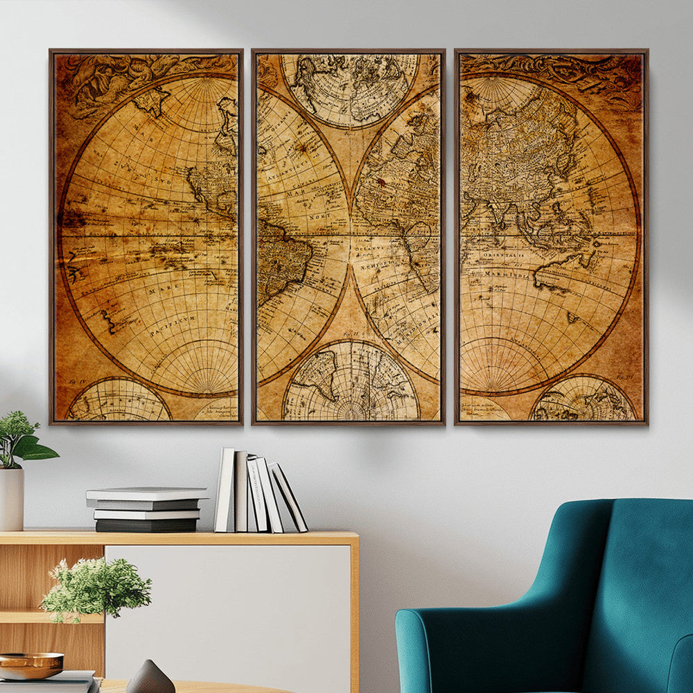 Vintage World Map Canvas Print – Antique Push Pin Travel