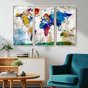 World Map Canvas Print – Framed Travel Map Wall Art for