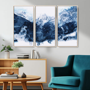 Abstract Blue Mountain Canvas Wall Art – Modern Triptych