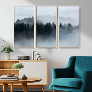 Autumn and Misty Trees in the Forest Wall Art Canvas Print,
