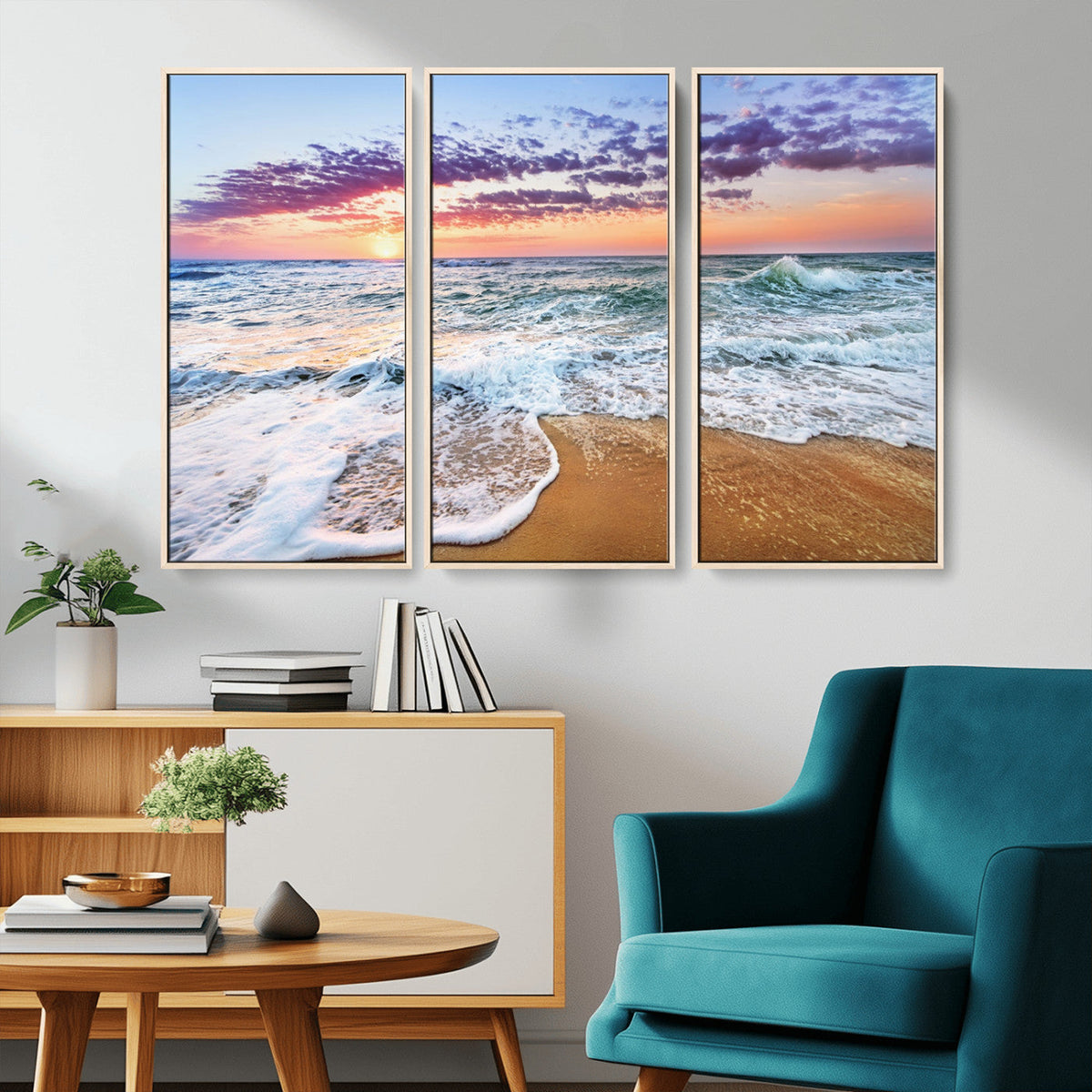 Coastal Sunset Art Beach Canvas Wall Art Print | Ocean Waves