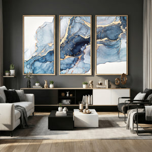 Blue Abstract Canvas Wall Art Print | Fluid Marble Effect Abstract Art