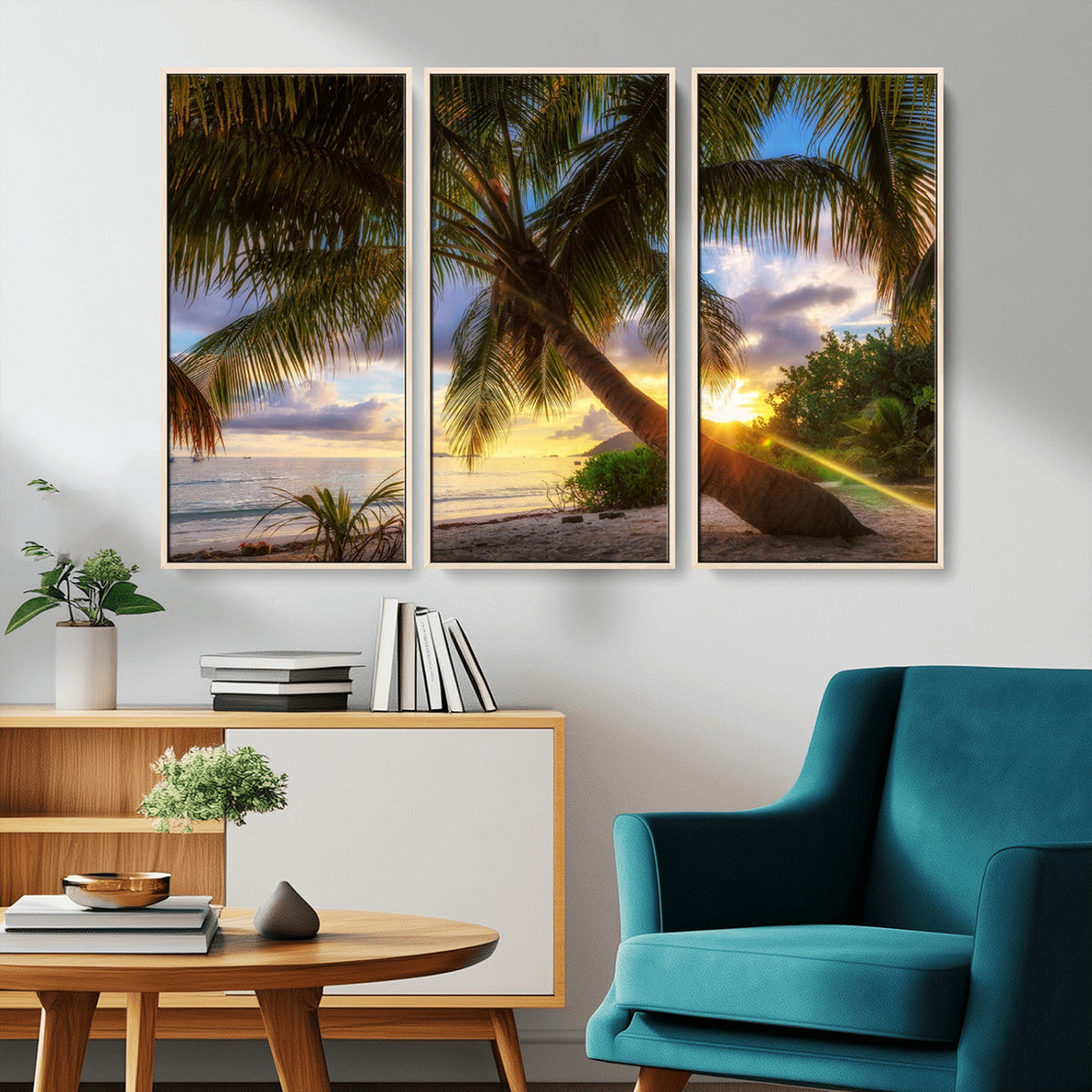Tropical Island Sunset on the Beach Palms Wall Art Canvas