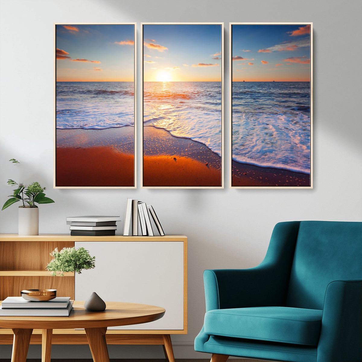 Tropical Ocean Sunset Wall Art Canvas Print, Golden Beach