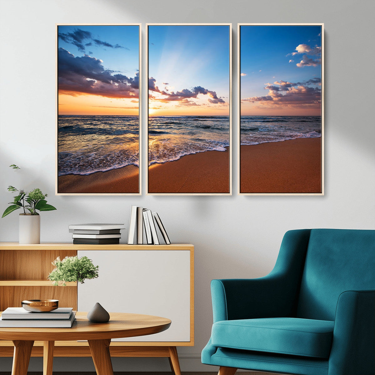 Serene Ocean Sunset Canvas Print, Golden Hour Beach Wall