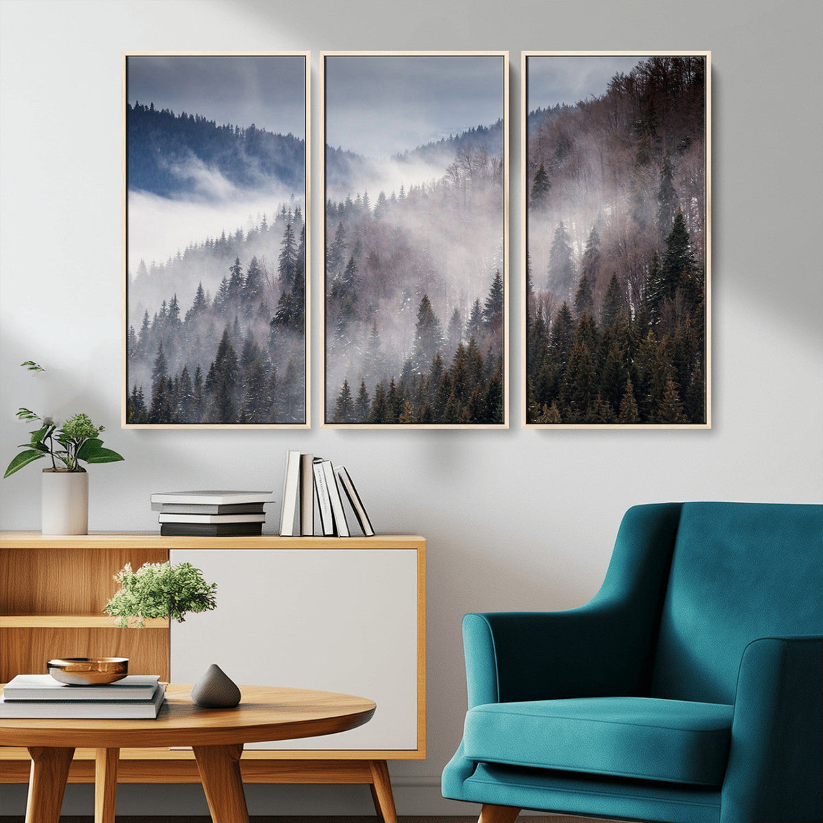 Beautiful Rising Fog in Winter Mountain Landscape- Framed