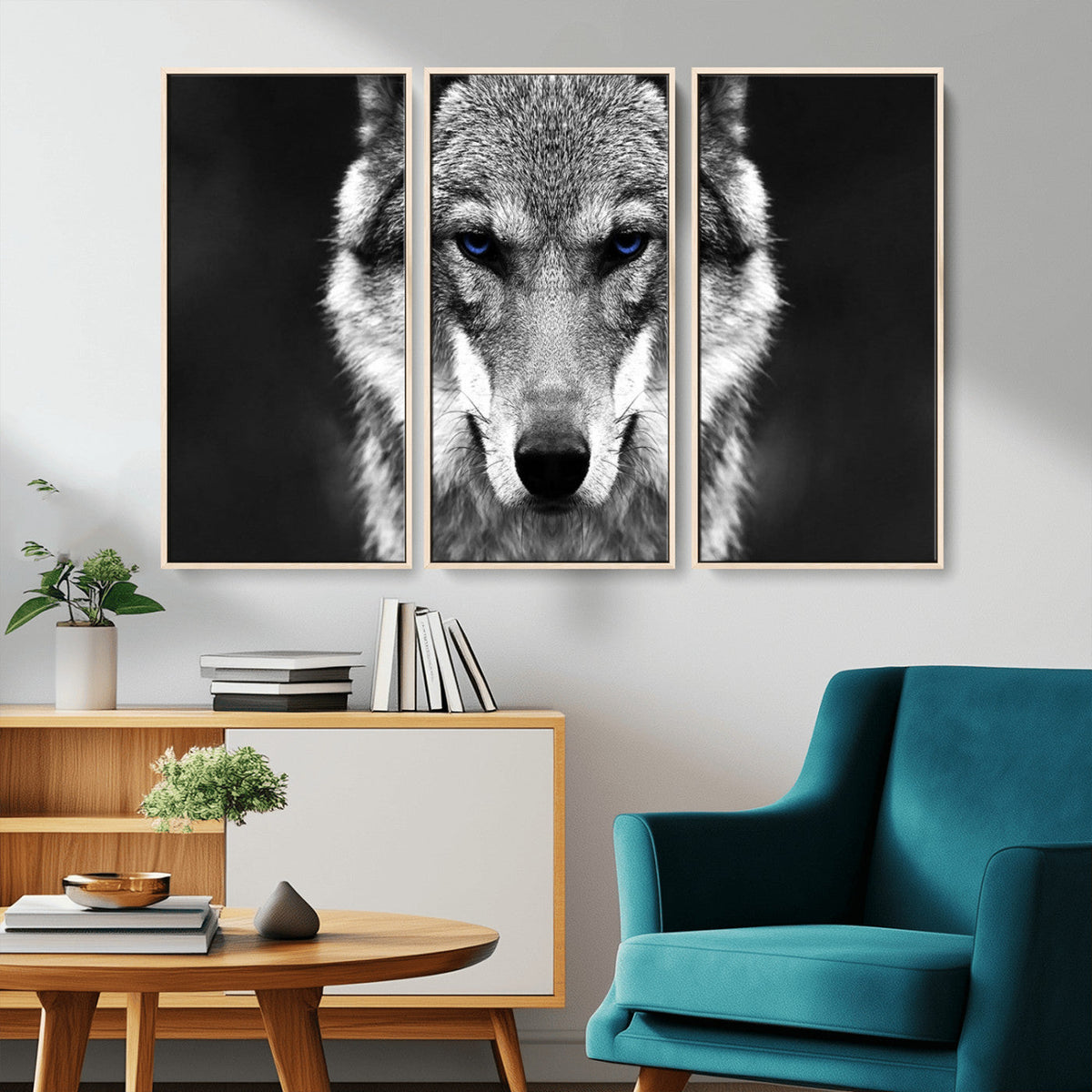 Black and White Wild Wolf Wall Art Canvas Print