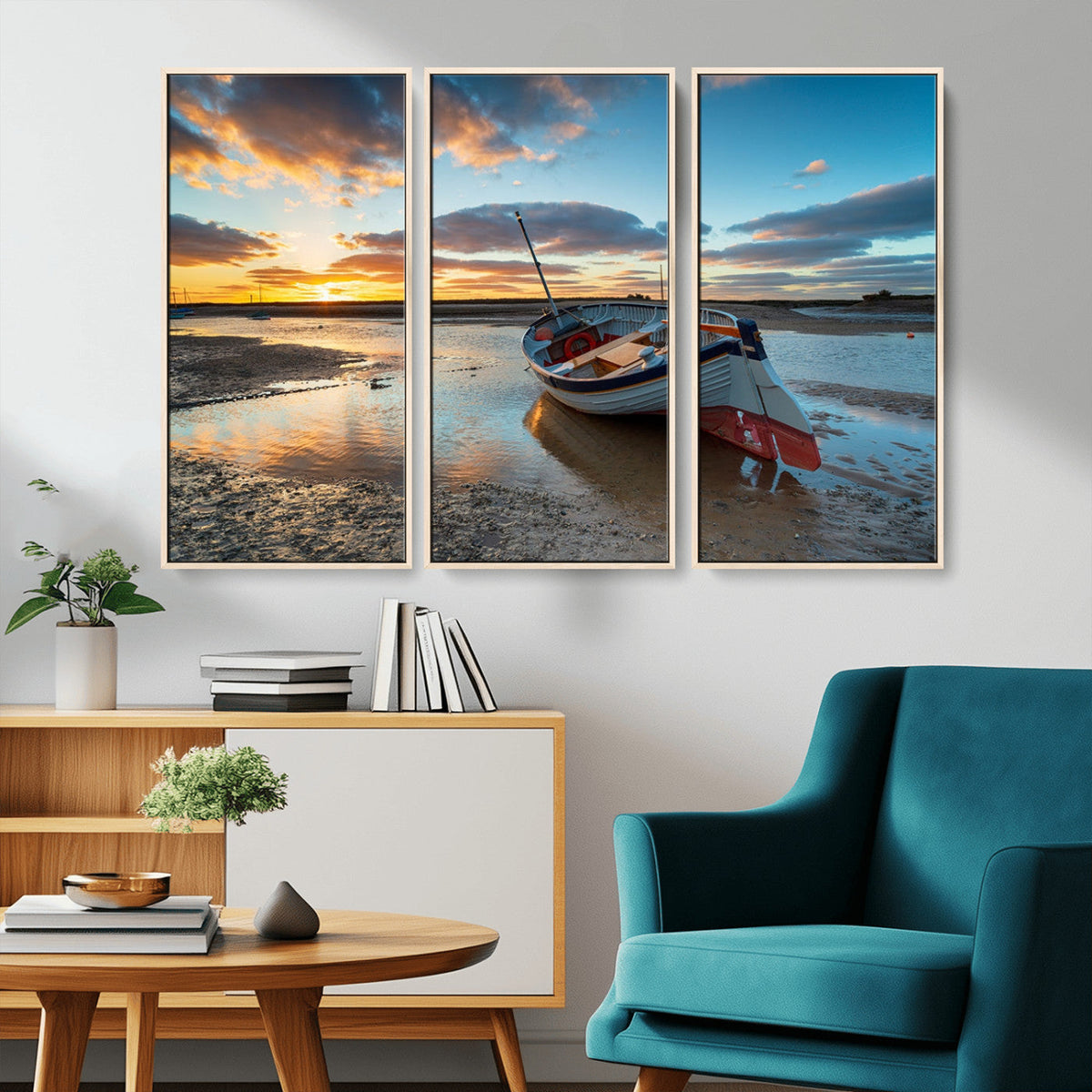 Small Boat At The Beach Sunset Wall Art, Boat Sunset Wall