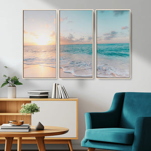 Tranquil Ocean Beach Sunset Canvas Wall Art | 3-Panel