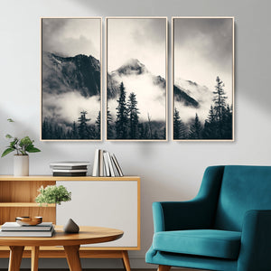 Large Foggy Mountain Forest Wall Art Canvas Print | Misty
