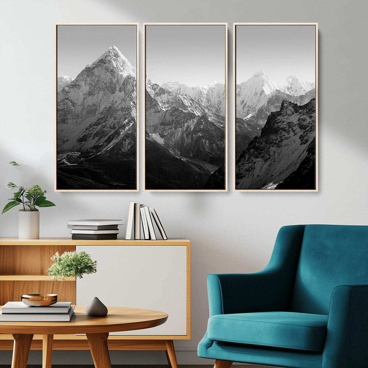 Everest Himalaya Mountain Peaks Black & White Triptych