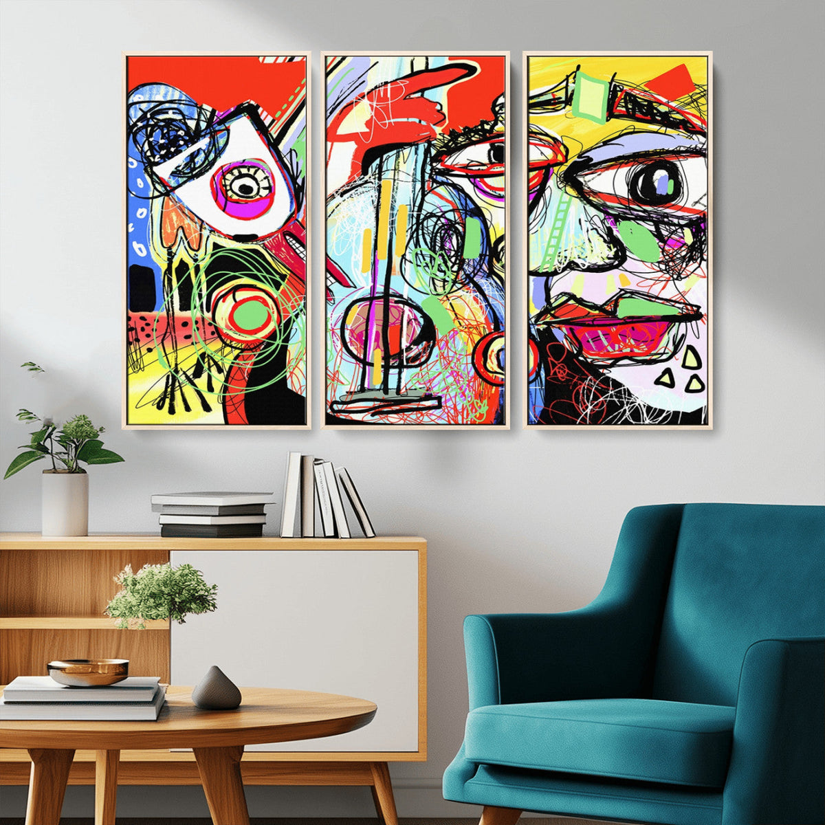 Picasso Style Art Abstract Canvas Wall Art Print , Colorful