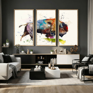 Abstract Buffalo Wall Art, Western Watercolor Bison Canvas
