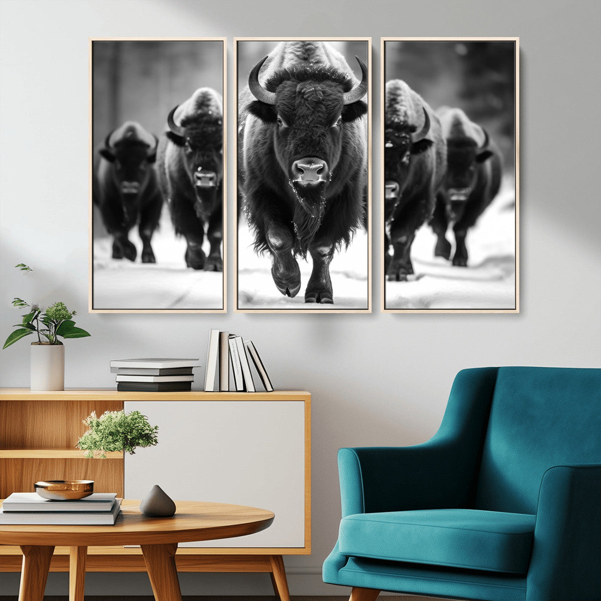 American Bison Art | Buffalo Herd Wall Art Canvas Print, BW