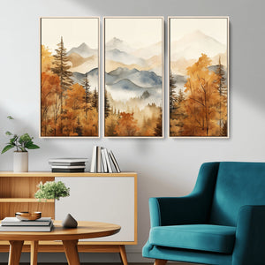Golden Autumn Forest Wall Art Canvas | Mountain Landscape