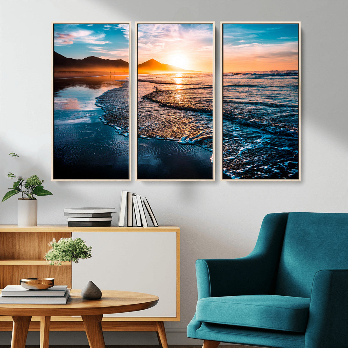 Sunset Beach Ocean Canvas Wall Art – Tranquil Ocean