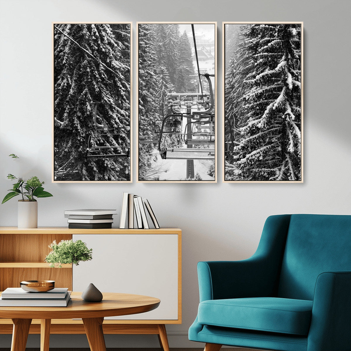 Winter Ski Lift Black and White Canvas Wall Art – Alpine