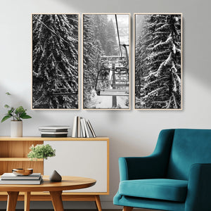 Winter Ski Lift Black and White Canvas Wall Art – Alpine
