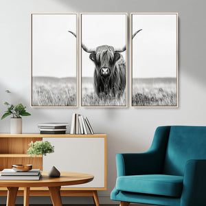 Highland Cow Canvas Wall Art – Majestic Beauty in Black and