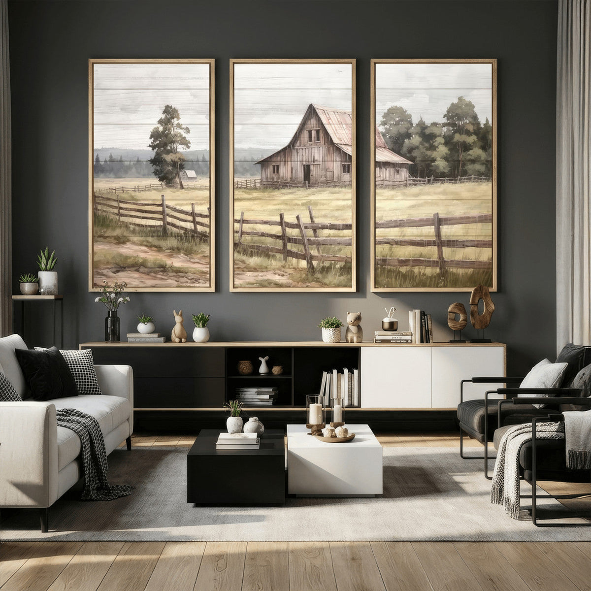 Rustic Farmhouse Barn Wall Art | 3-Panel Framed Gallery Wrap