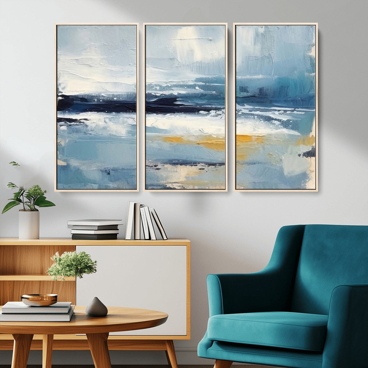 Abstract Ocean Canvas Wall Art - Coastal Blue and Gold