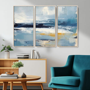 Abstract Ocean Canvas Wall Art - Coastal Blue and Gold