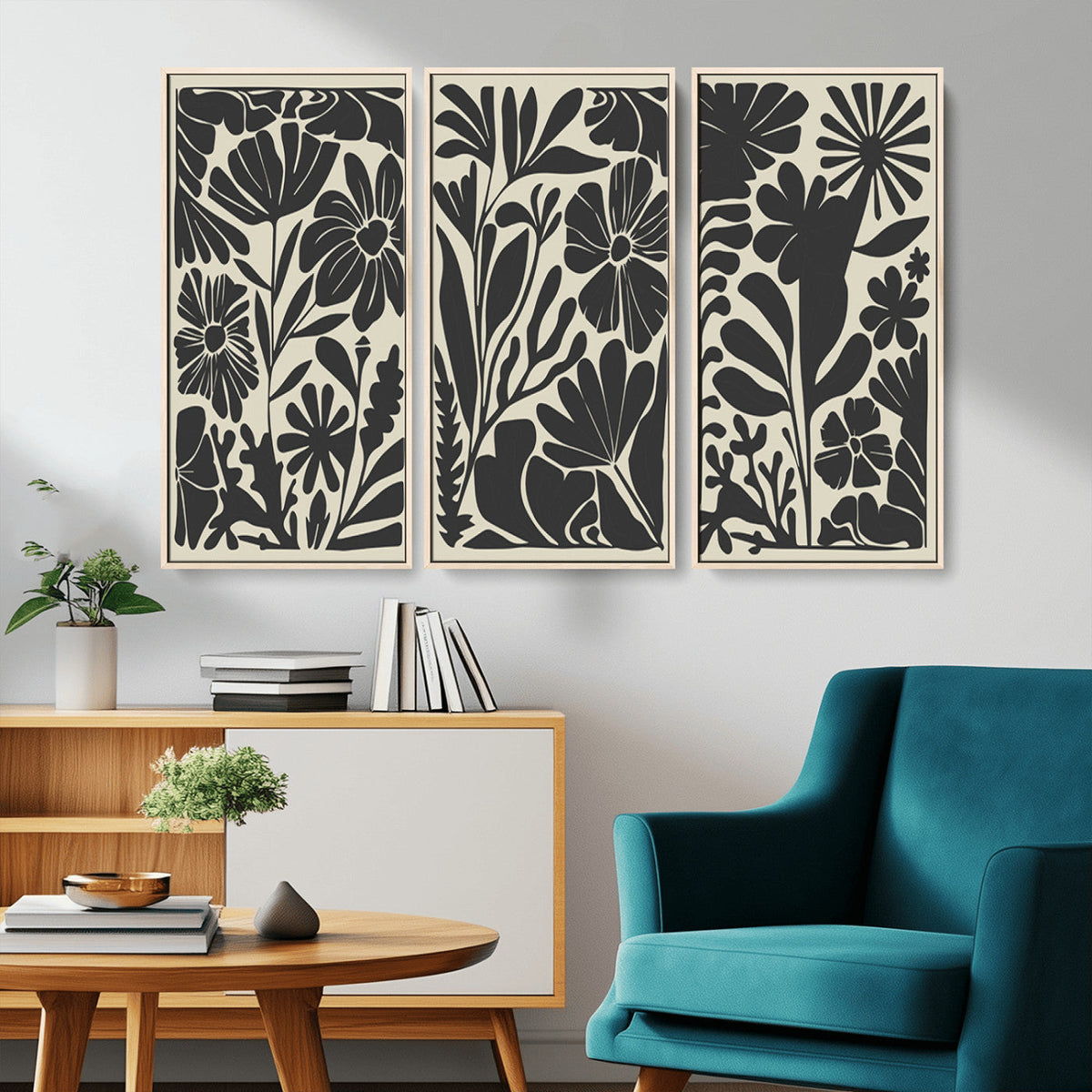Modern Botanical Wall Art - Floral Black and White Canvas