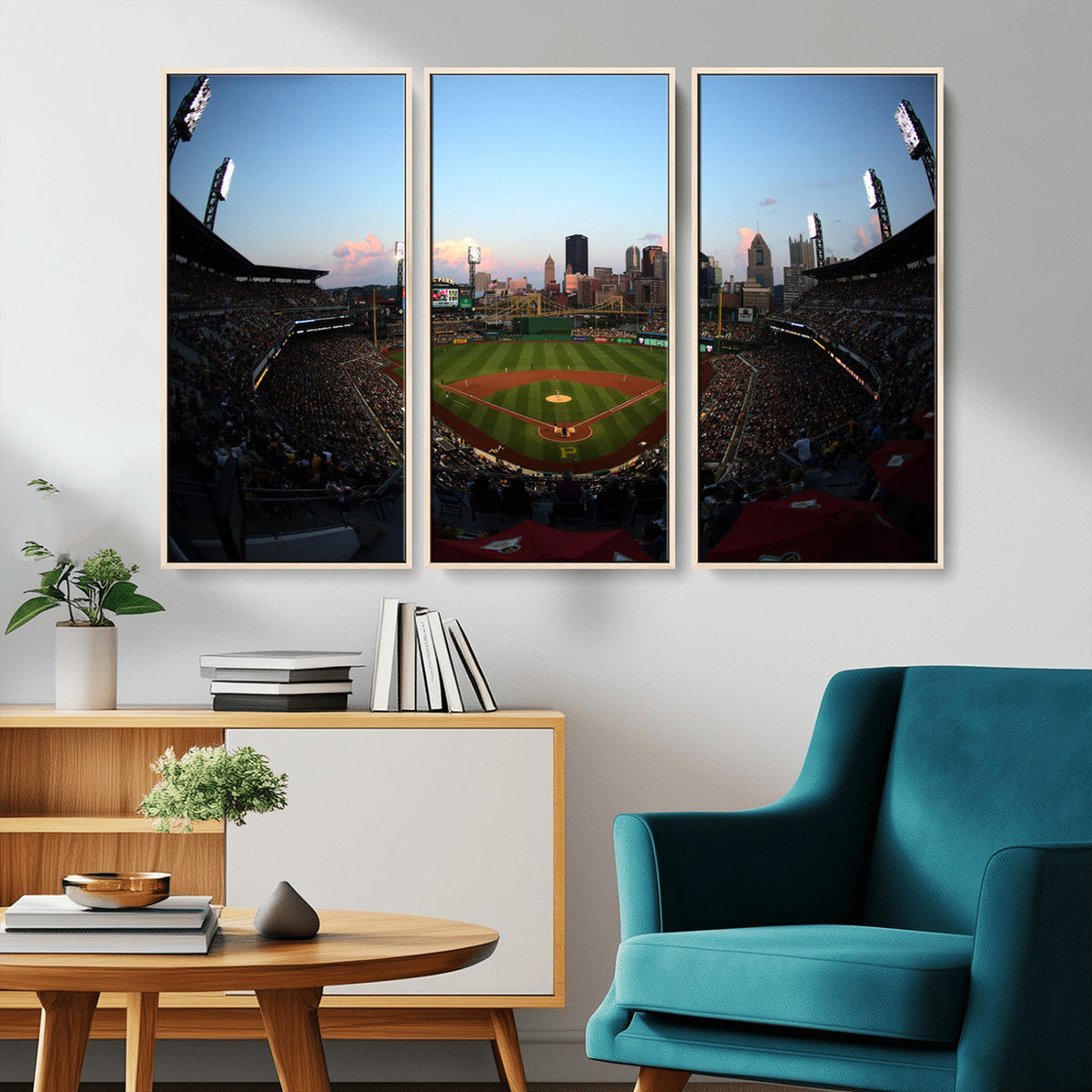 PNC Park Evening Game Triple Canvas Wall Art - Pittsburgh
