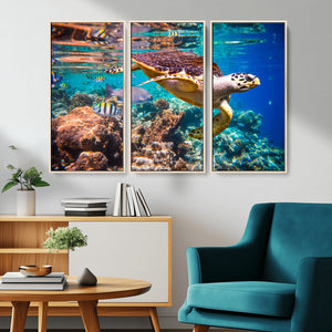 Sea Turtle Wall Art Canvas Print – Vibrant Ocean Coral Reef