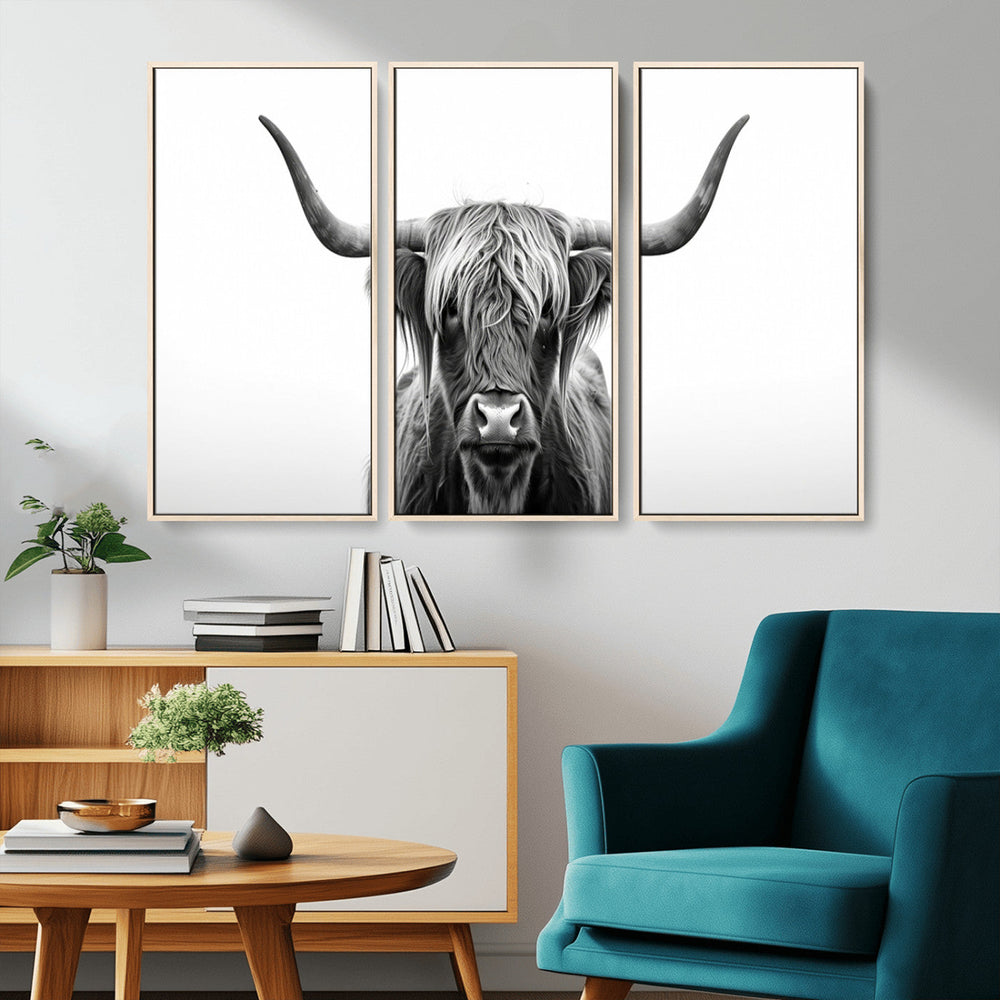 Highland Wall Art Canvas Print – Minimalist Black and White